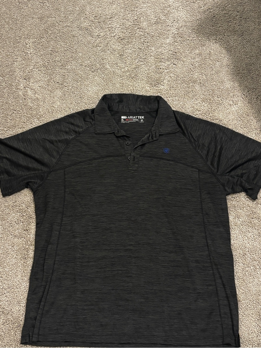 AriatTek Men's Black Heather Polo with Blue Logo